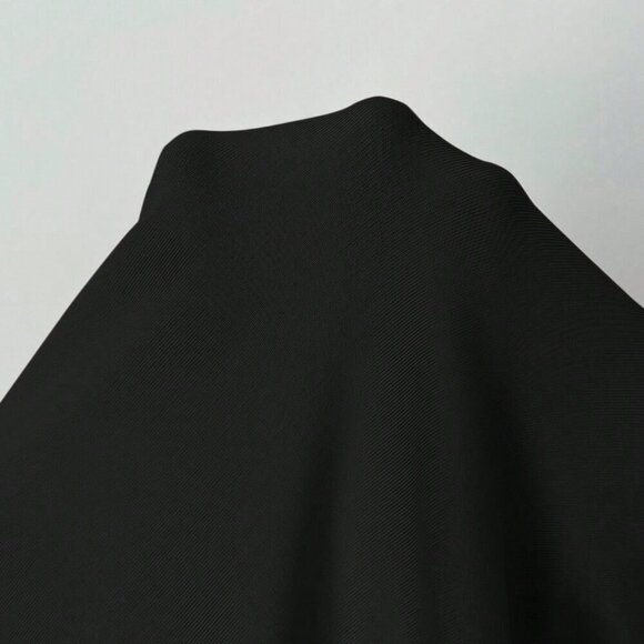 Black Casual Women's Round Neck Long Sleeve Pleated Tulip Hem Mini Dress - Picture 3 of 7